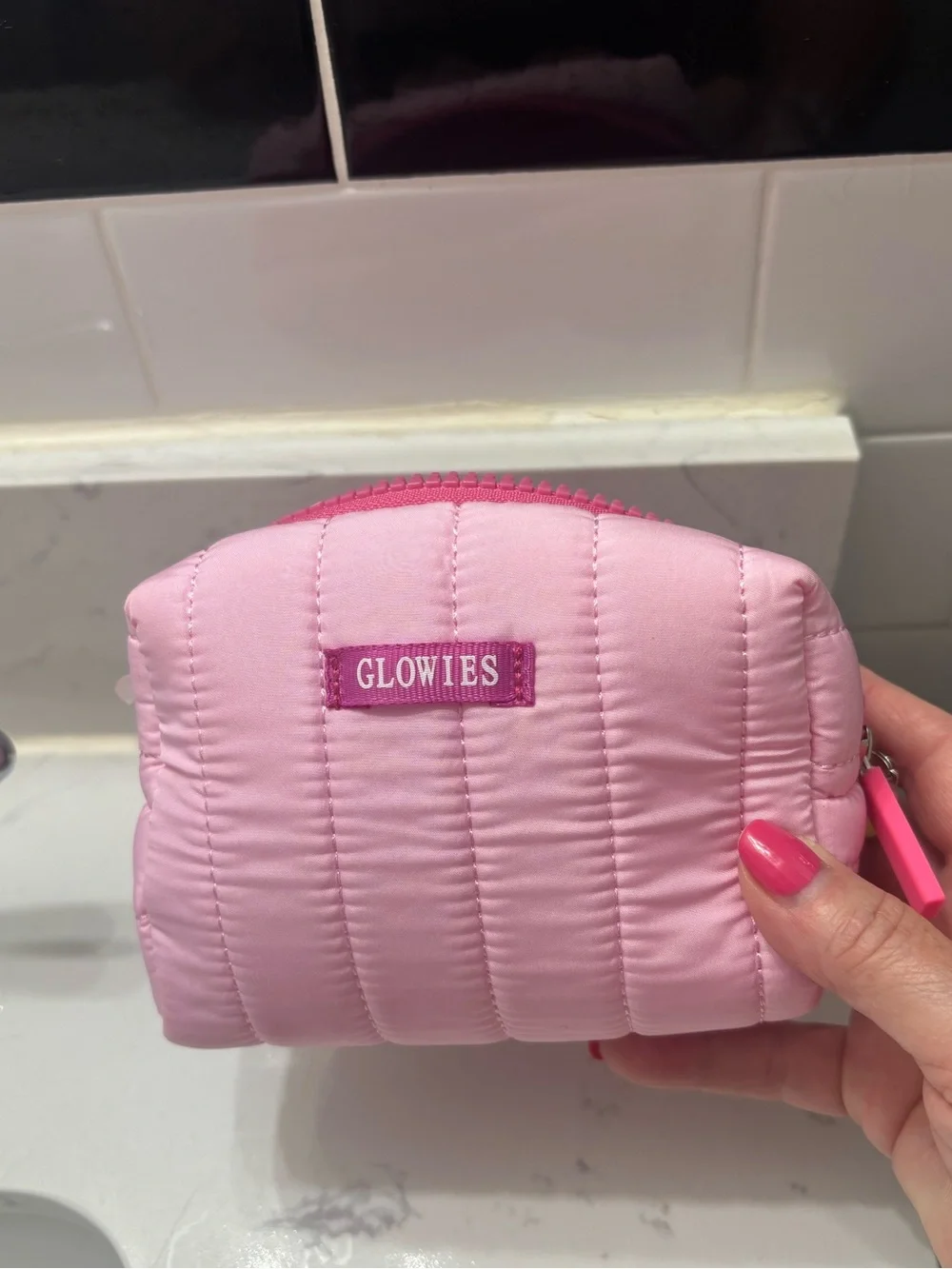 Glovies Satin Hair Scrunchie Set with Pink Quilted Pouch